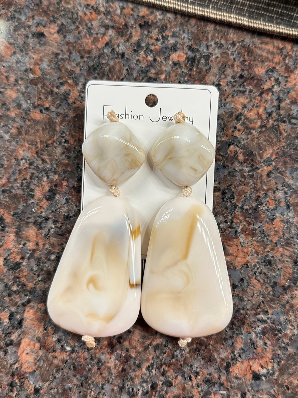 Cream Marbled Drop Earrings - Fashion Jewelry